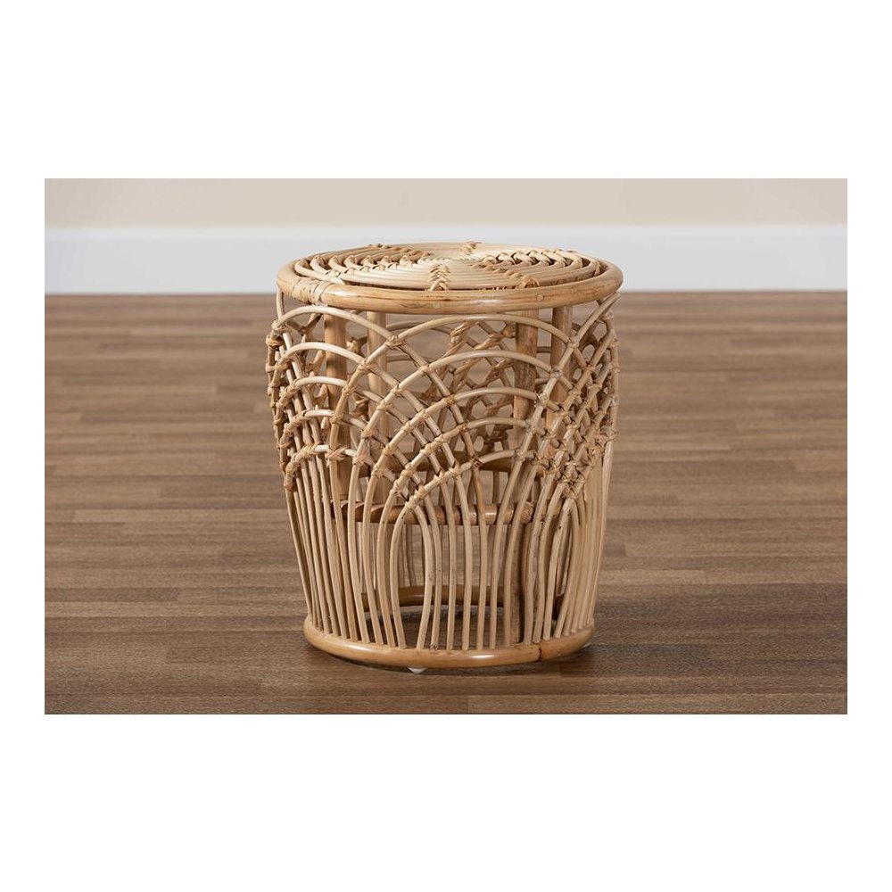 bali & pari Edena Modern Bohemian Natural Brown Finished Rattan End Table. Picture 5