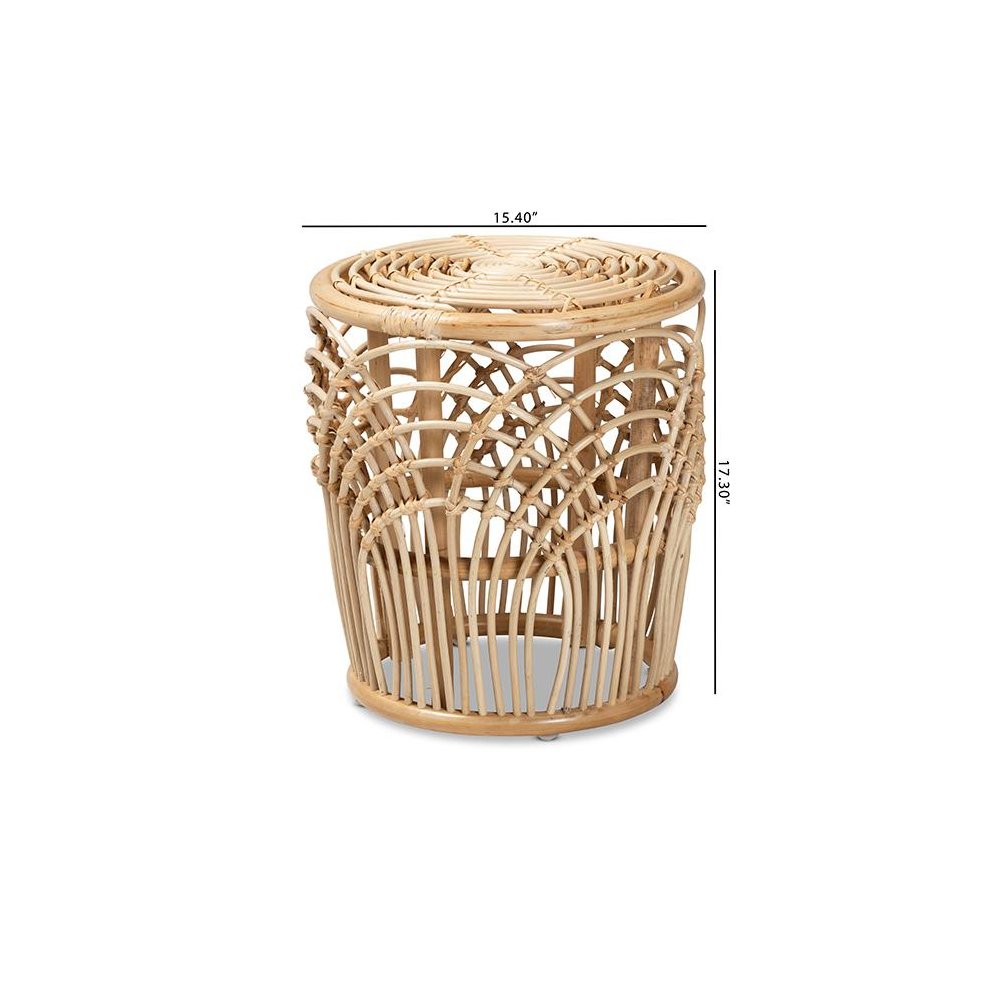 bali & pari Edena Modern Bohemian Natural Brown Finished Rattan End Table. Picture 6