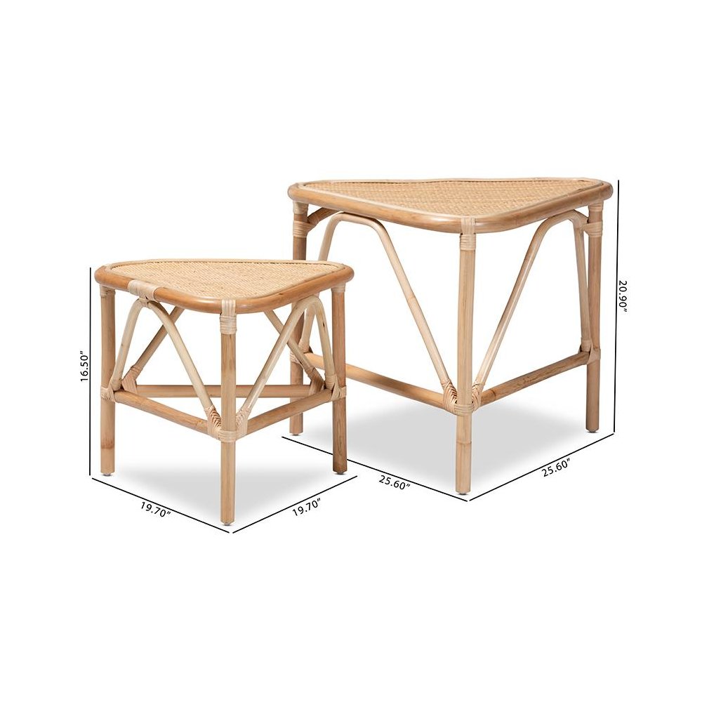 Bohemian Natural Brown Finished Rattan 2-Piece End Table Set. Picture 8