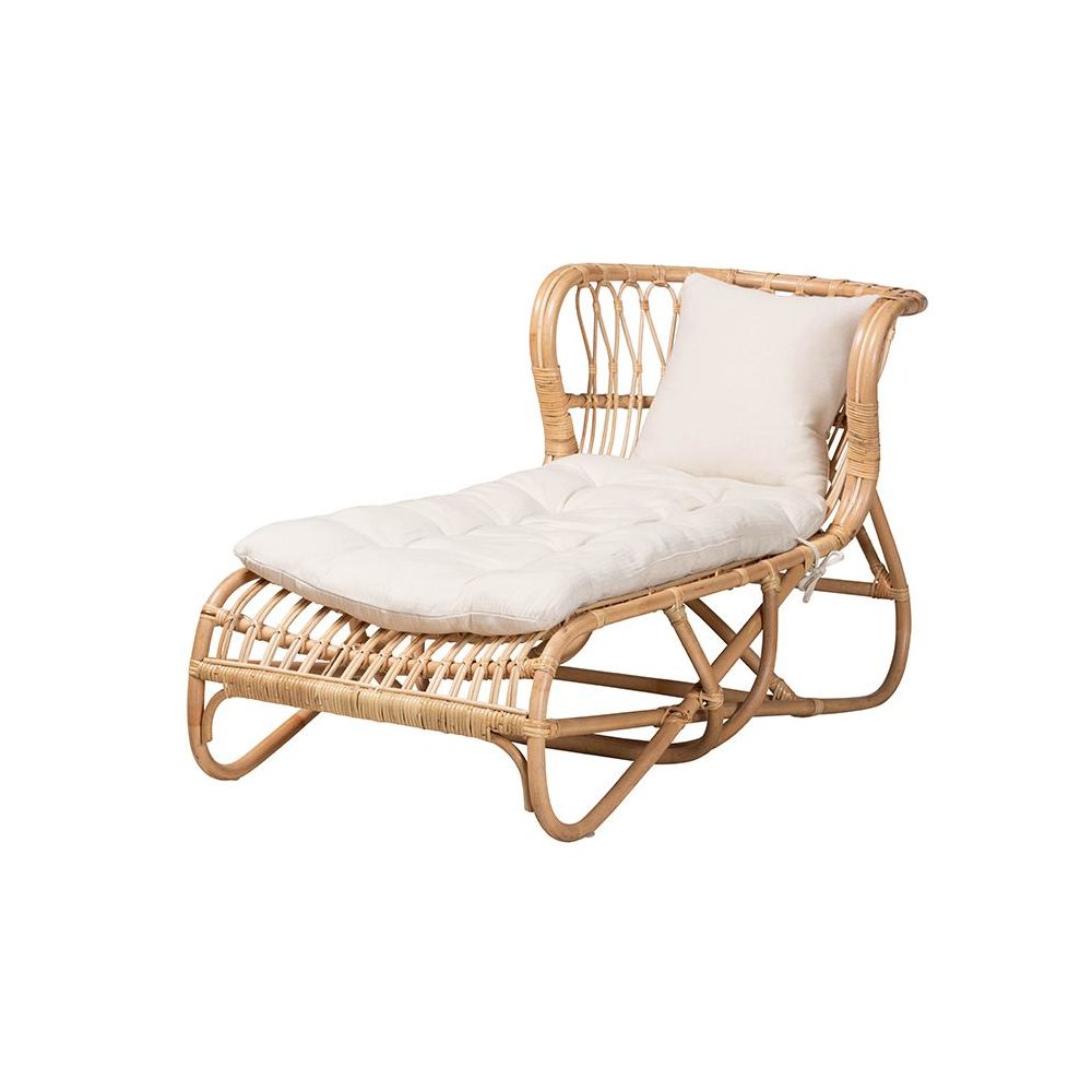 bali & pari Delara Modern Bohemian Natural Brown Rattan Chaise. Picture 1