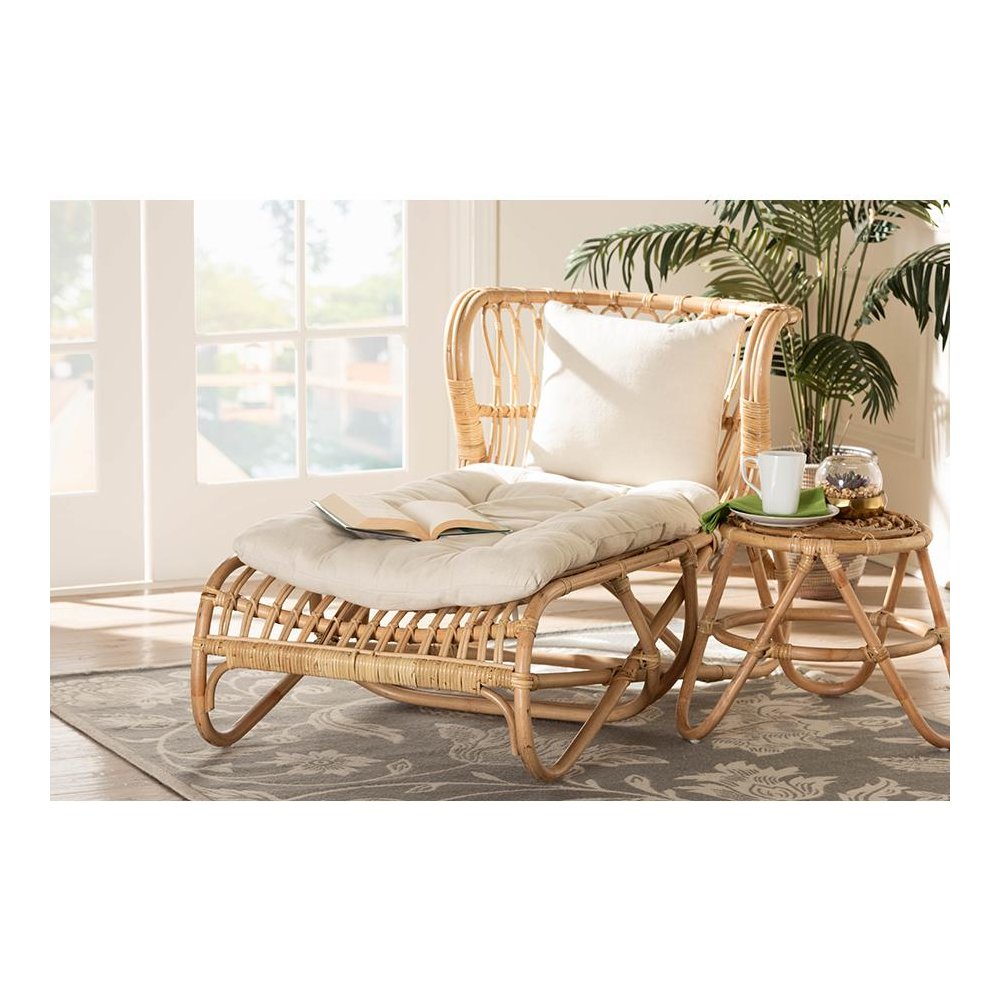 bali & pari Delara Modern Bohemian Natural Brown Rattan Chaise. Picture 8