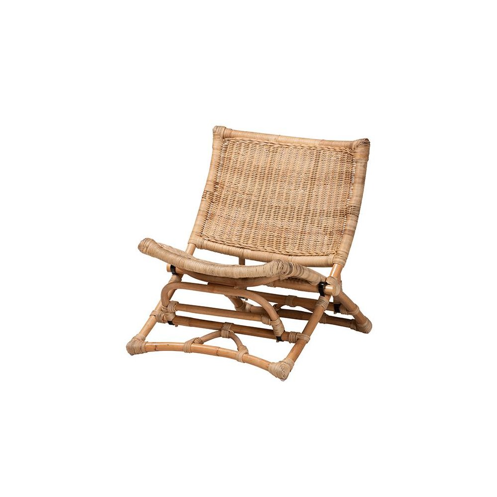 Bohemian Natural Brown Antique Rattan Foldable Lounge Chair. Picture 1