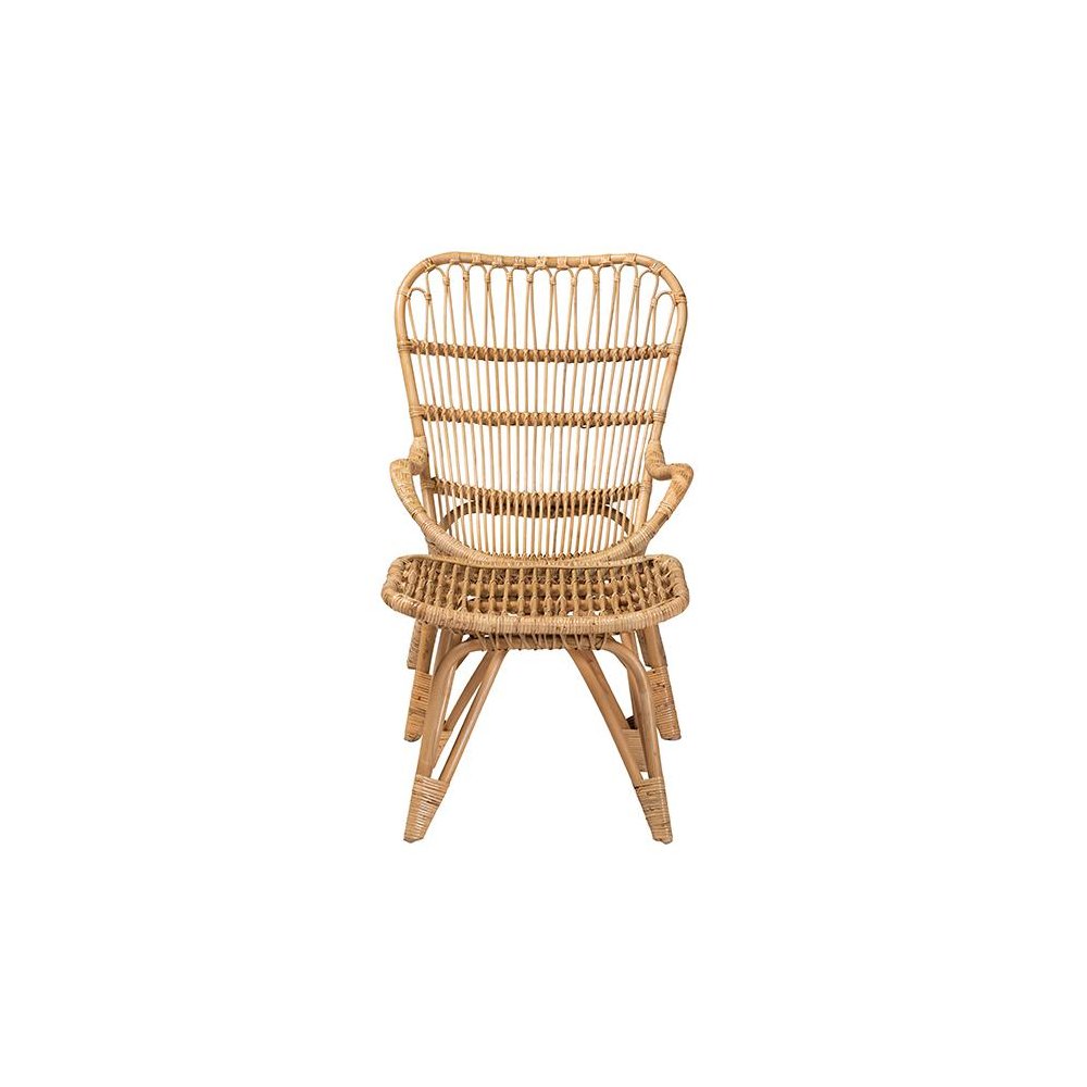 Earvin Modern Bohemian Natural Brown Rattan 2-Piece Armchair and Footstool Set. Picture 2