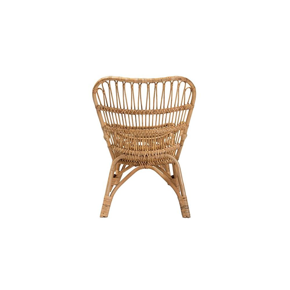 Earvin Modern Bohemian Natural Brown Rattan 2-Piece Armchair and Footstool Set. Picture 4