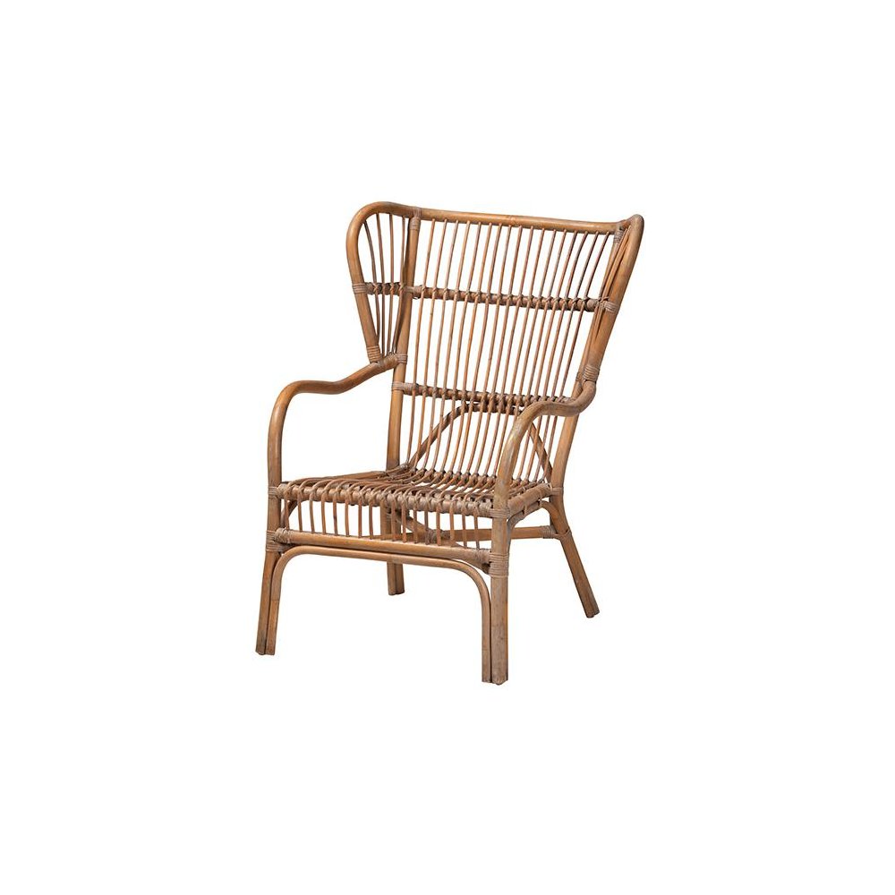 bali & pari Lamaria Modern Bohmenian Natural Brown Antique Rattan Armchair. Picture 1