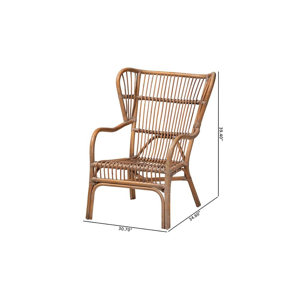 bali & pari Lamaria Modern Bohmenian Natural Brown Antique Rattan Armchair. Picture 10