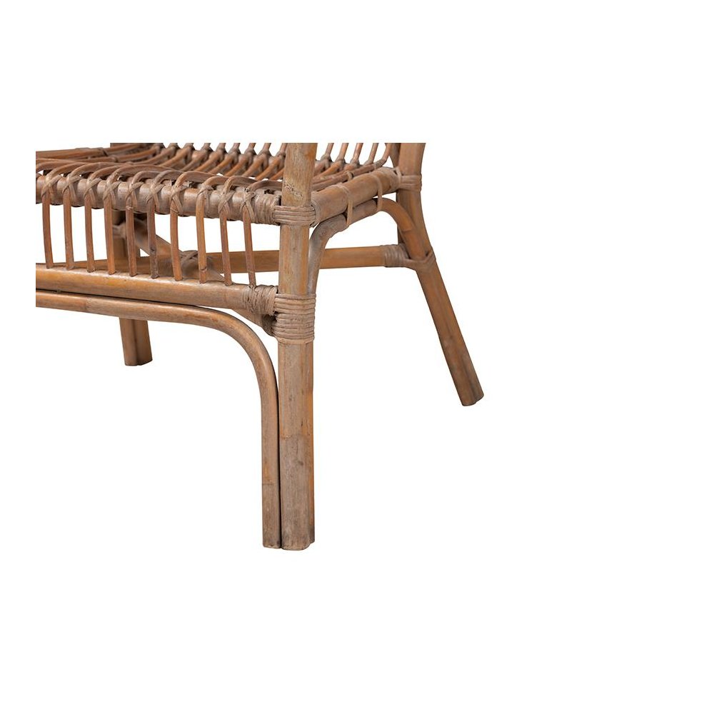 Bohmenian Natural Brown Antique Rattan 2-Piece Chair and Footstool Set. Picture 5