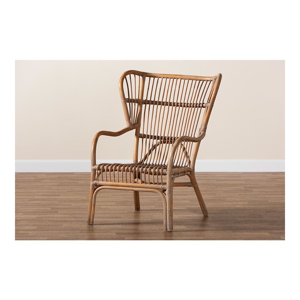 bali & pari Lamaria Modern Bohmenian Natural Brown Antique Rattan Armchair. Picture 9