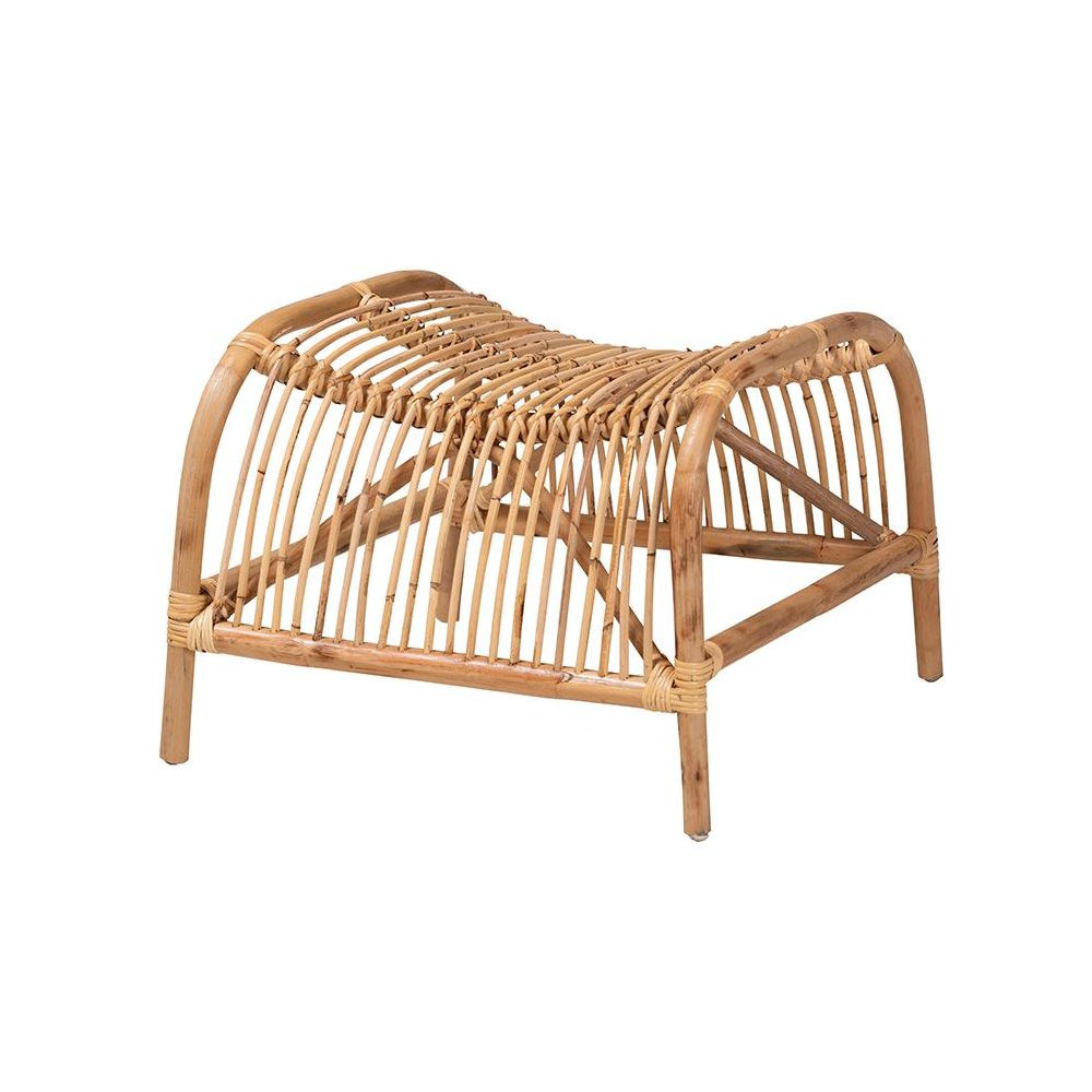 bali & pari Lamaria Modern Bohmenian Natural Brown Antique Rattan Footstool. Picture 1