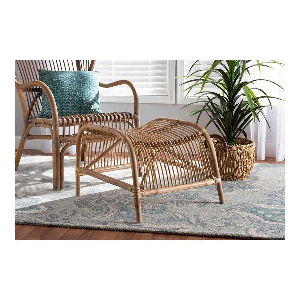 bali & pari Lamaria Modern Bohmenian Natural Brown Antique Rattan Footstool. Picture 5