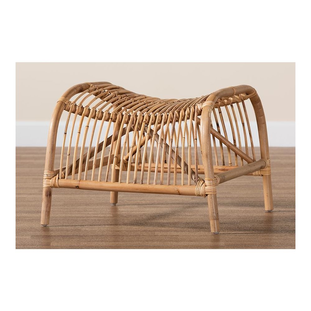bali & pari Lamaria Modern Bohmenian Natural Brown Antique Rattan Footstool. Picture 6