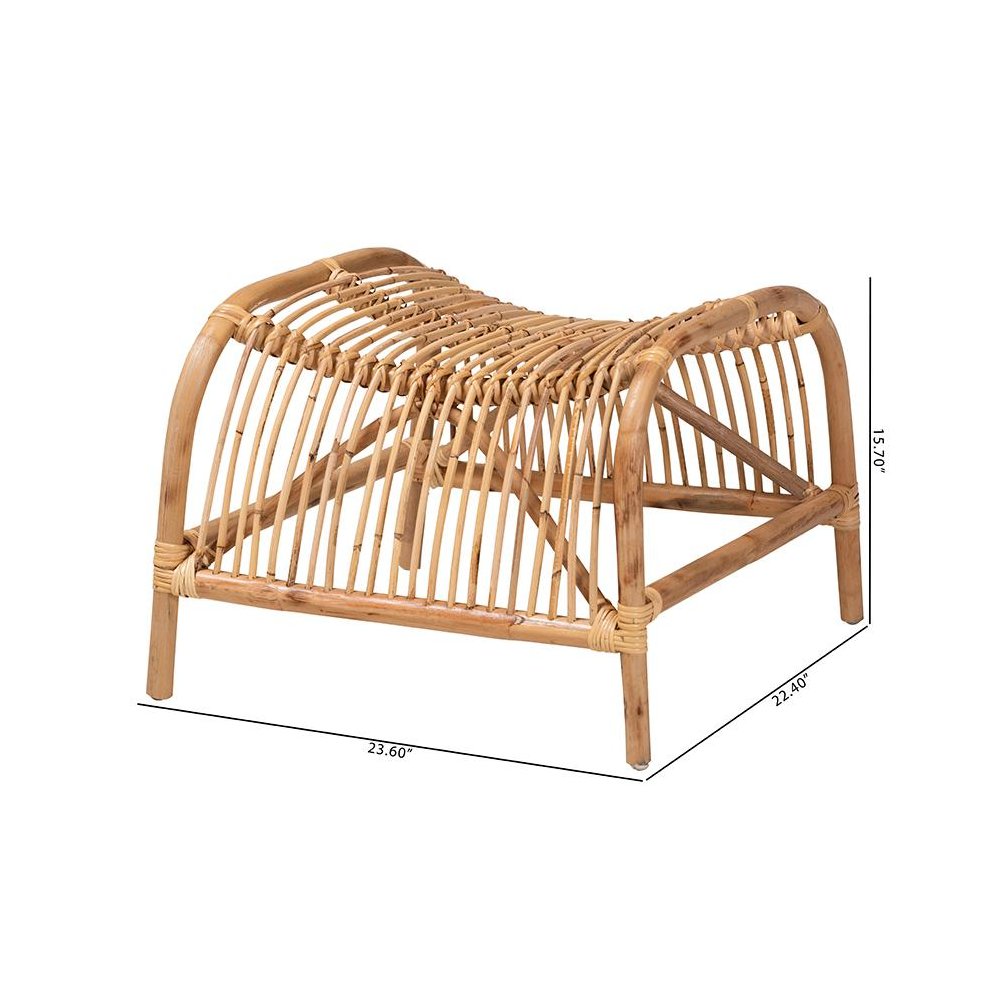 bali & pari Lamaria Modern Bohmenian Natural Brown Antique Rattan Footstool. Picture 7