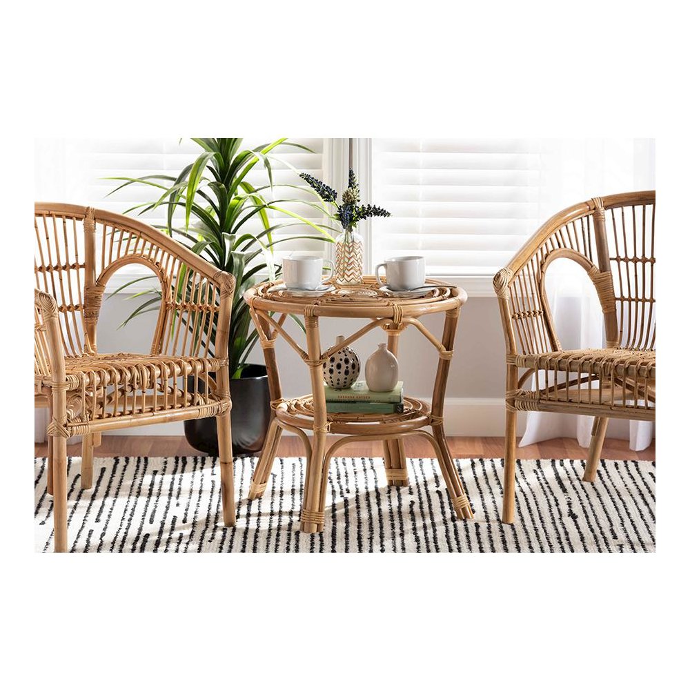 bali & pari Cariel Modern Bohemian Natural Brown Rattan Coffee Table. Picture 6