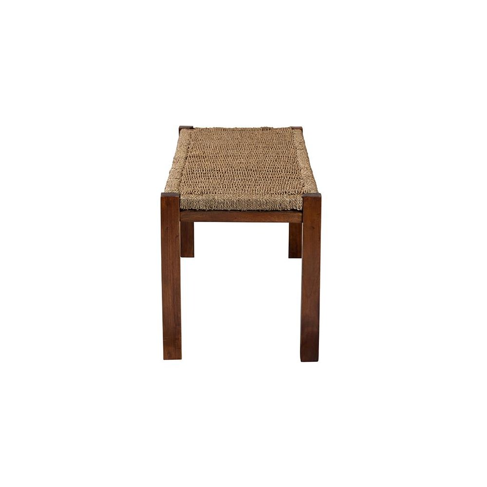 Transitional Natural Seagrass and Mahogany Wood Bench. Picture 3