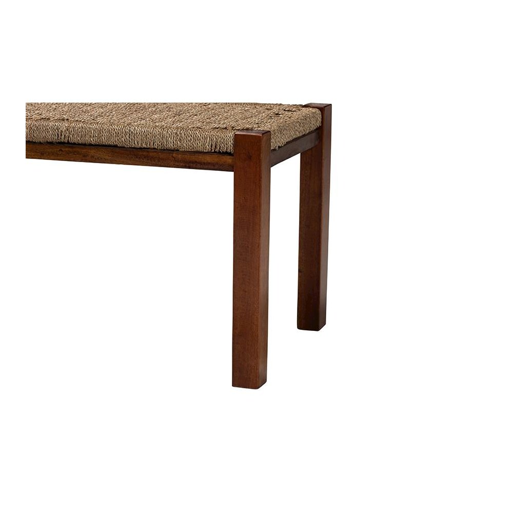 Transitional Natural Seagrass and Mahogany Wood Bench. Picture 4