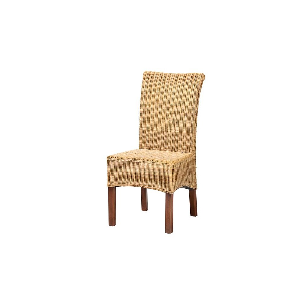 Bohemian Natural Rattan and Mahogany Wood Dining Chair. Picture 1