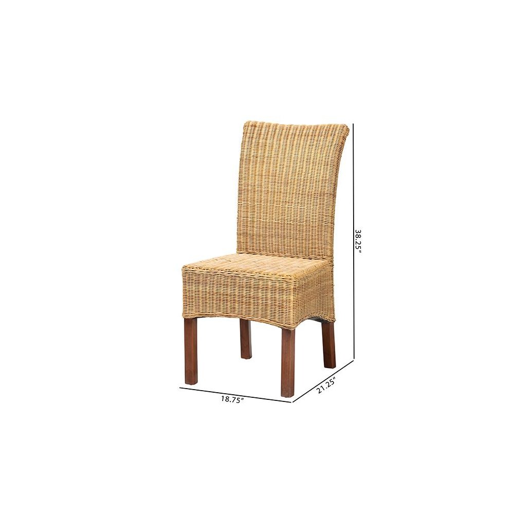 Bohemian Natural Rattan and Mahogany Wood Dining Chair. Picture 10
