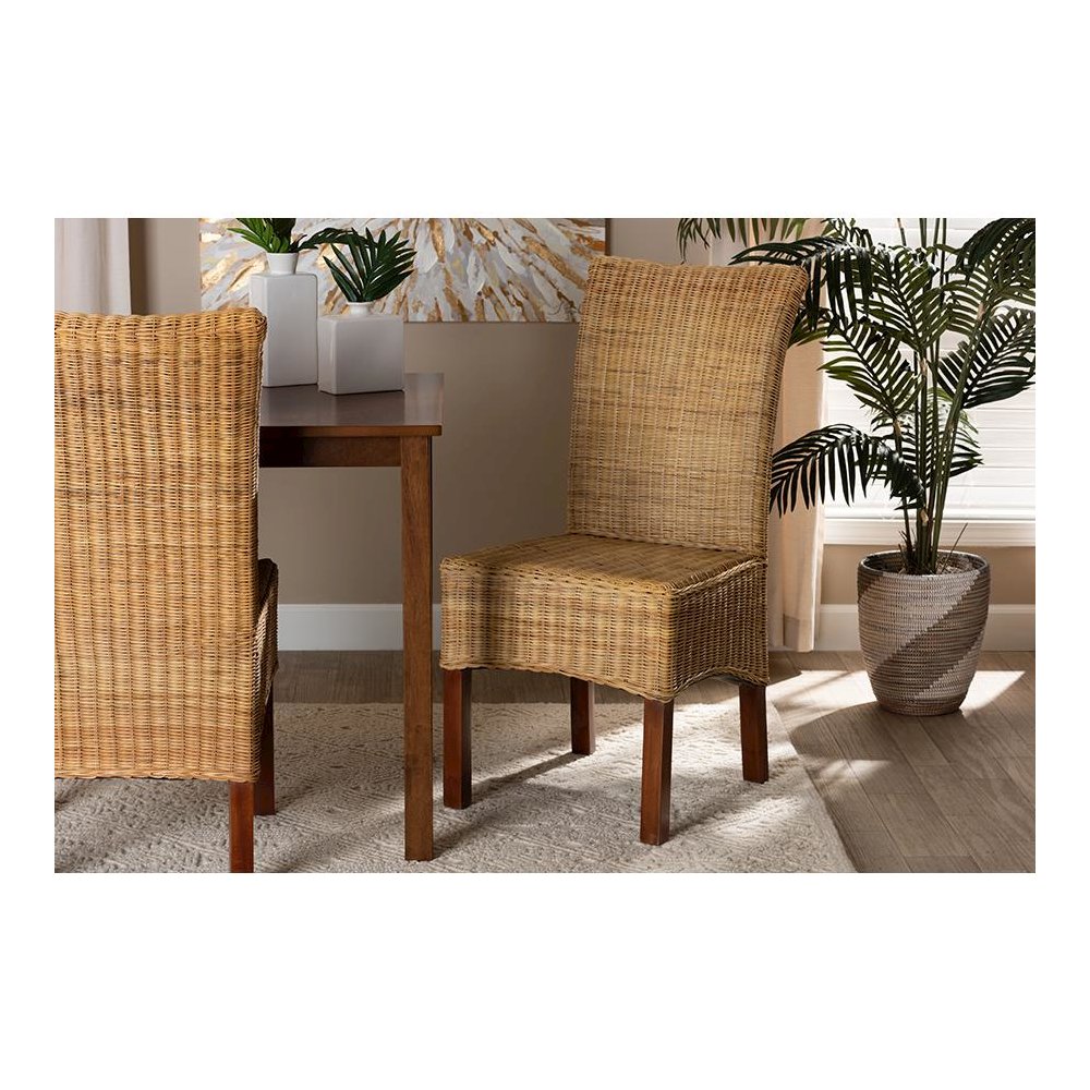 Bohemian Natural Rattan and Mahogany Wood Dining Chair. Picture 8