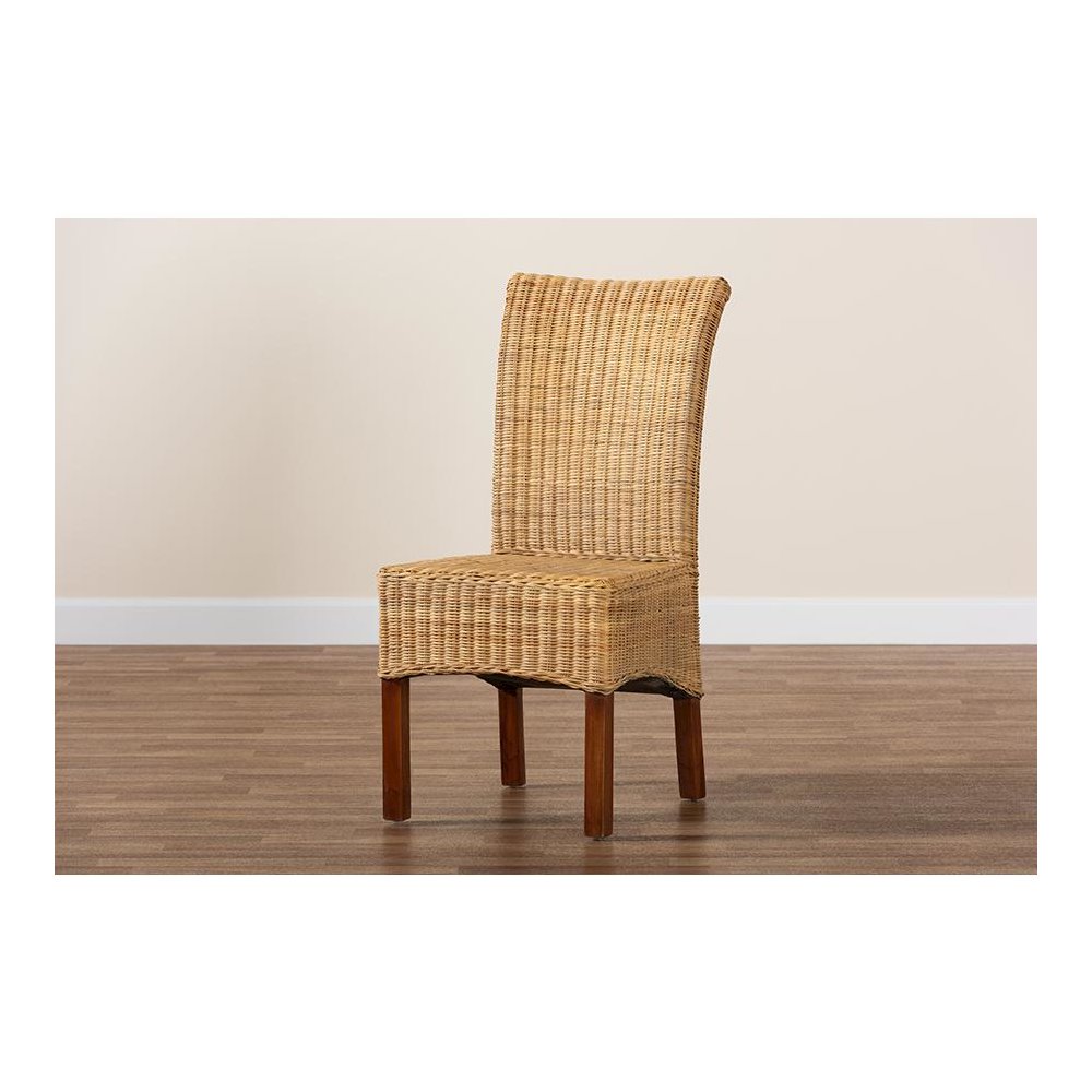 Bohemian Natural Rattan and Mahogany Wood Dining Chair. Picture 9