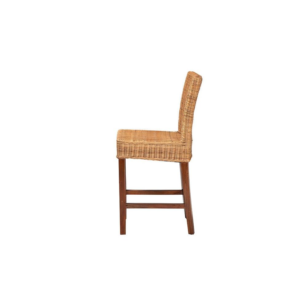 Bohemian Natural Rattan and Mahogany Wood Counter Stool. Picture 3