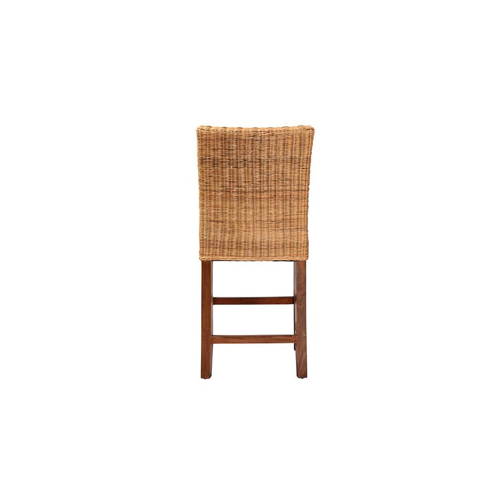 Bohemian Natural Rattan and Mahogany Wood Counter Stool. Picture 4