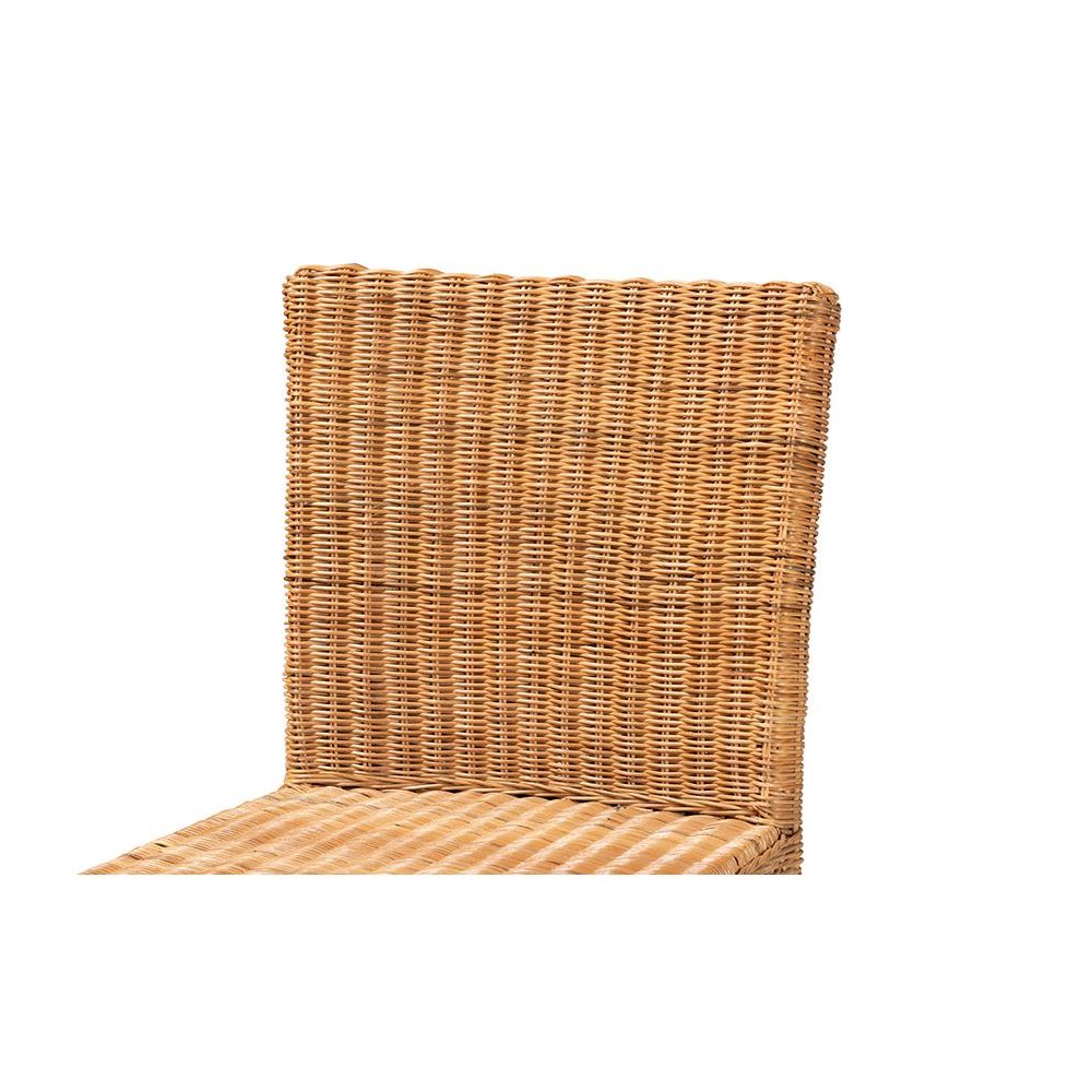 Bohemian Natural Rattan and Mahogany Wood Counter Stool. Picture 5