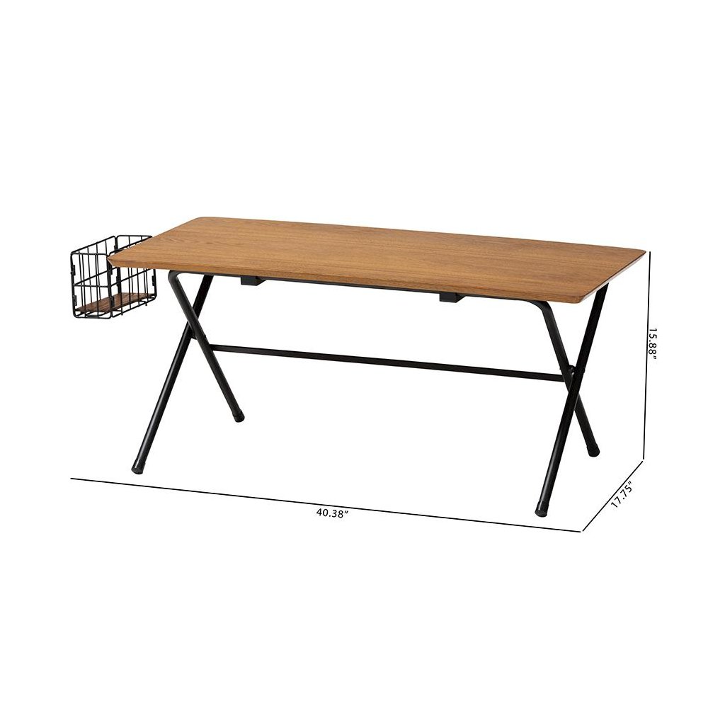 Mariela Natural Brown and Black Low Profile Coffee Table with Basket. Picture 3