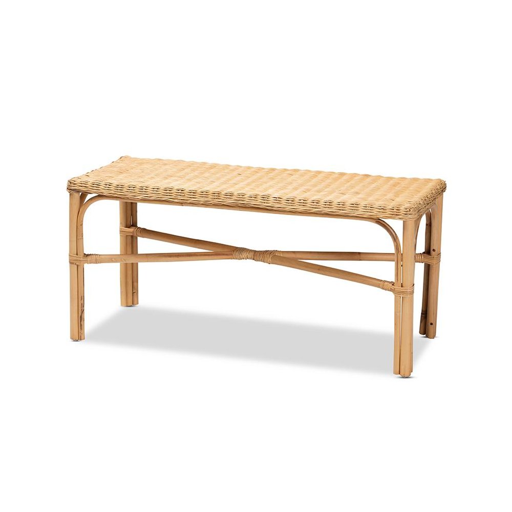 bali & pari Cacaban Modern Bohemian Natural Brown Rattan Accent Bench. Picture 1