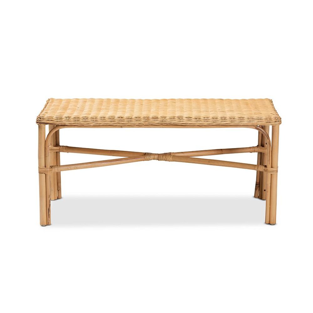 bali & pari Cacaban Modern Bohemian Natural Brown Rattan Accent Bench. Picture 2