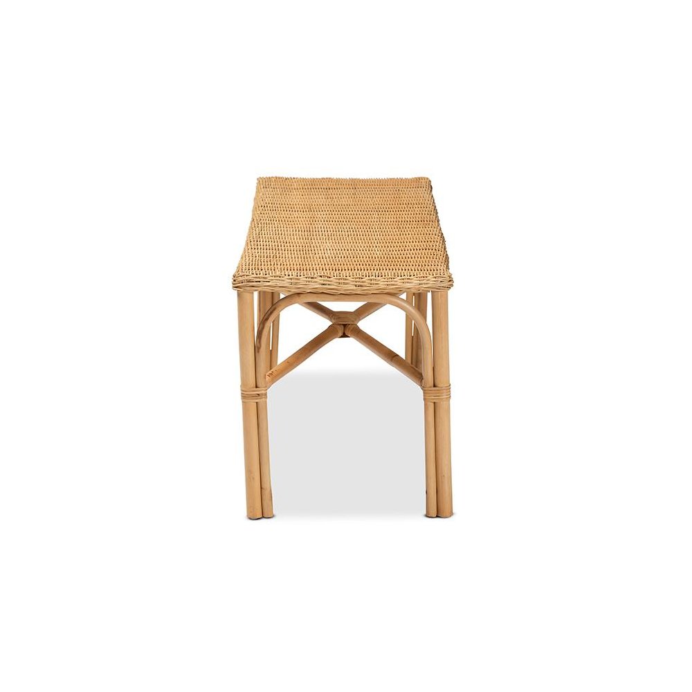 bali & pari Cacaban Modern Bohemian Natural Brown Rattan Accent Bench. Picture 3