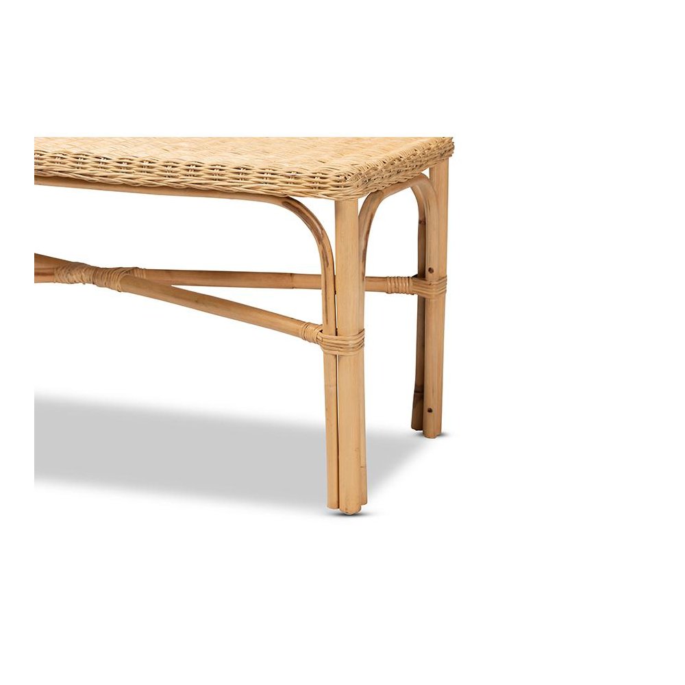 bali & pari Cacaban Modern Bohemian Natural Brown Rattan Accent Bench. Picture 4