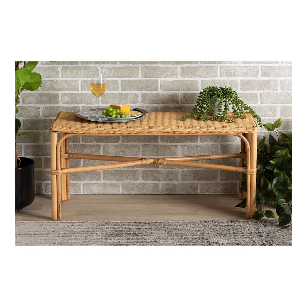 bali & pari Cacaban Modern Bohemian Natural Brown Rattan Accent Bench. Picture 6