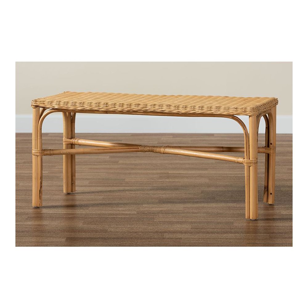 bali & pari Cacaban Modern Bohemian Natural Brown Rattan Accent Bench. Picture 7