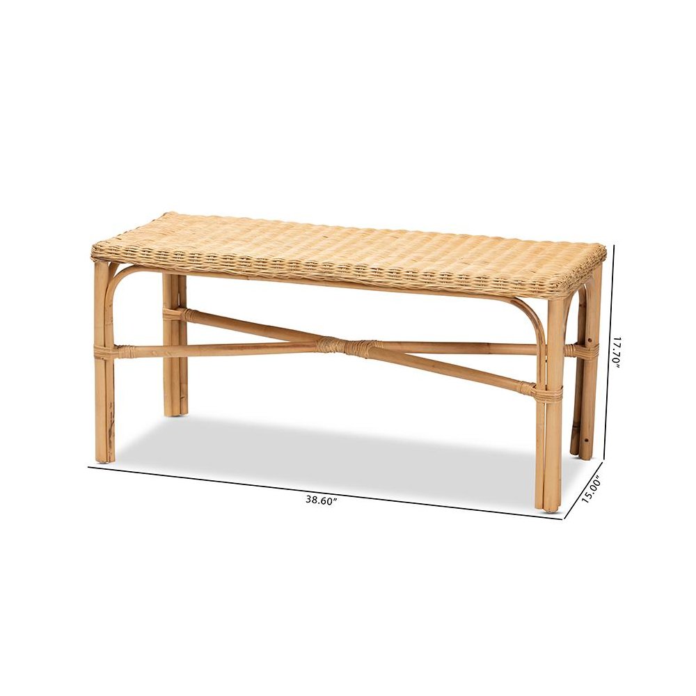 bali & pari Cacaban Modern Bohemian Natural Brown Rattan Accent Bench. Picture 8