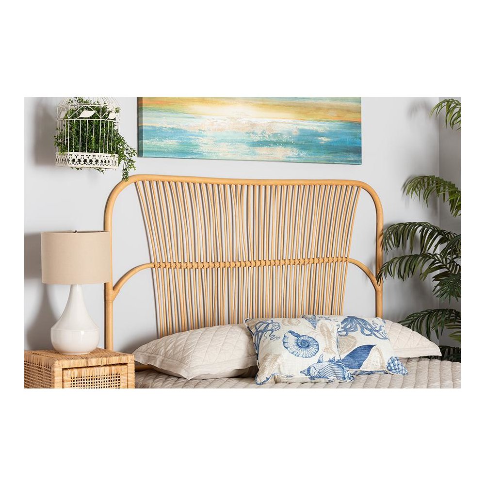 Bohemian Natural Brown Rattan Queen Size Wall-mount Headboard. Picture 5