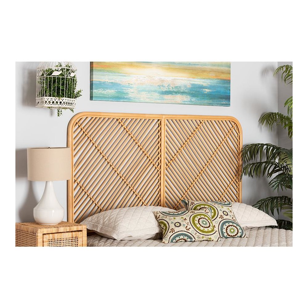 Bohemian Natural Brown Rattan Queen Size Wall-mount Headboard. Picture 5