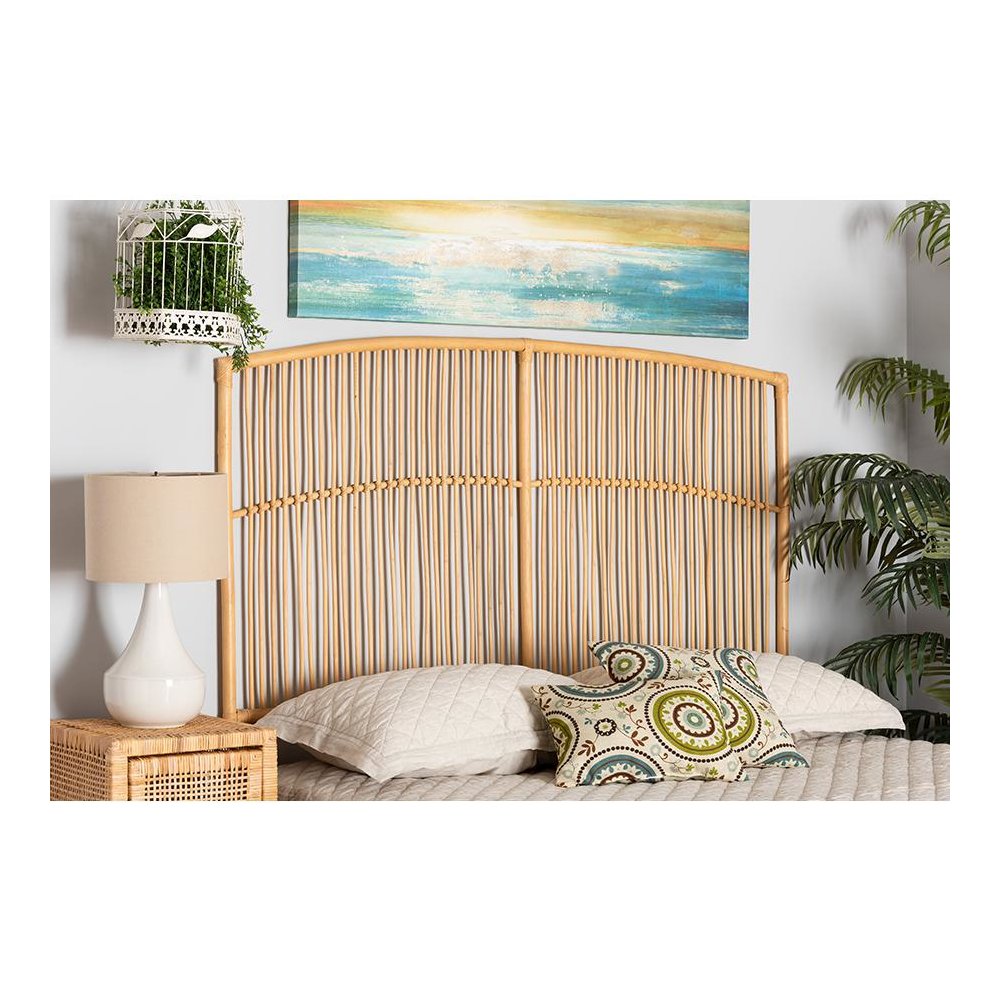 Bohemian Natural Brown Rattan Queen Size Wall-mount Headboard. Picture 5