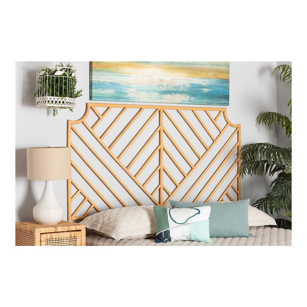 Bohemian Natural Brown Rattan Queen Size Wall-mount Headboard. Picture 5