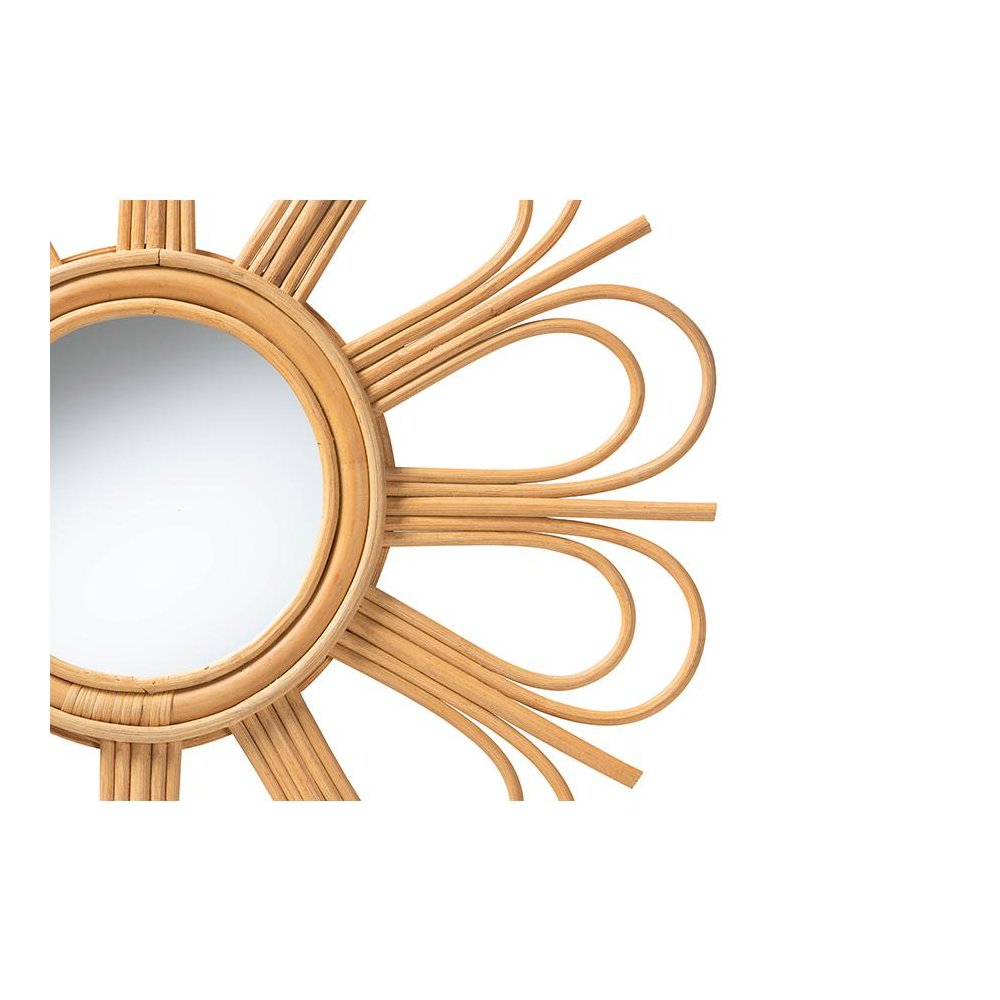bali & pari Sakura Modern Bohemian Natural Brown Rattan Accent Wall Mirror. Picture 2