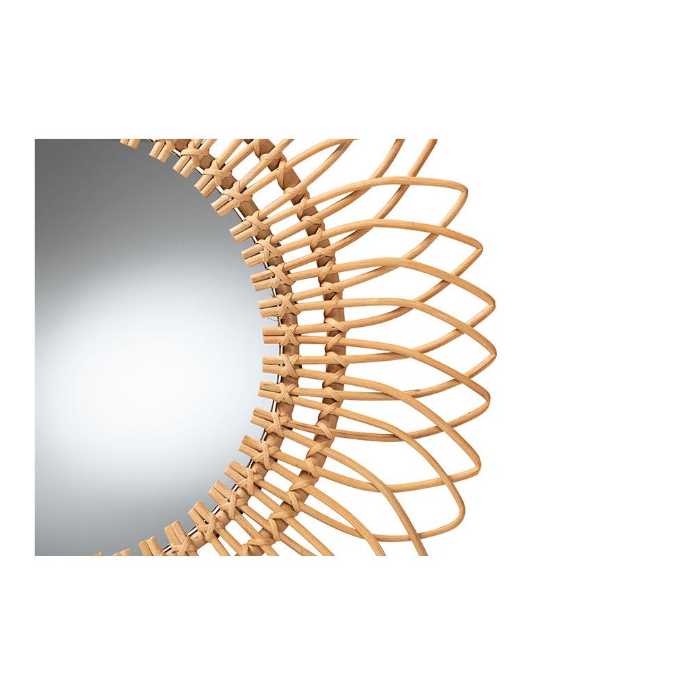 bali & pari Bora Modern Bohemian Natural Brown Rattan Accent Wall Mirror. Picture 2