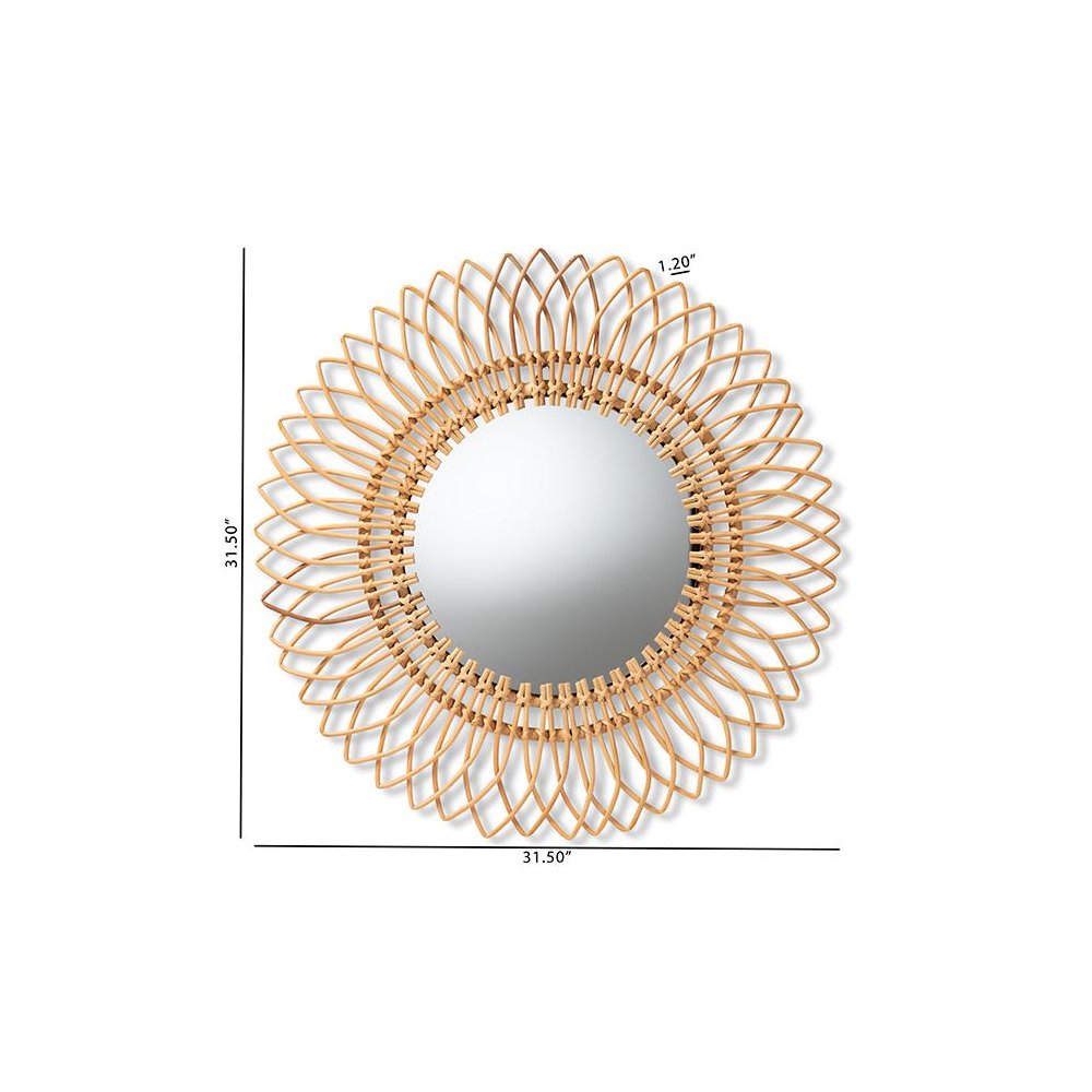 bali & pari Bora Modern Bohemian Natural Brown Rattan Accent Wall Mirror. Picture 4