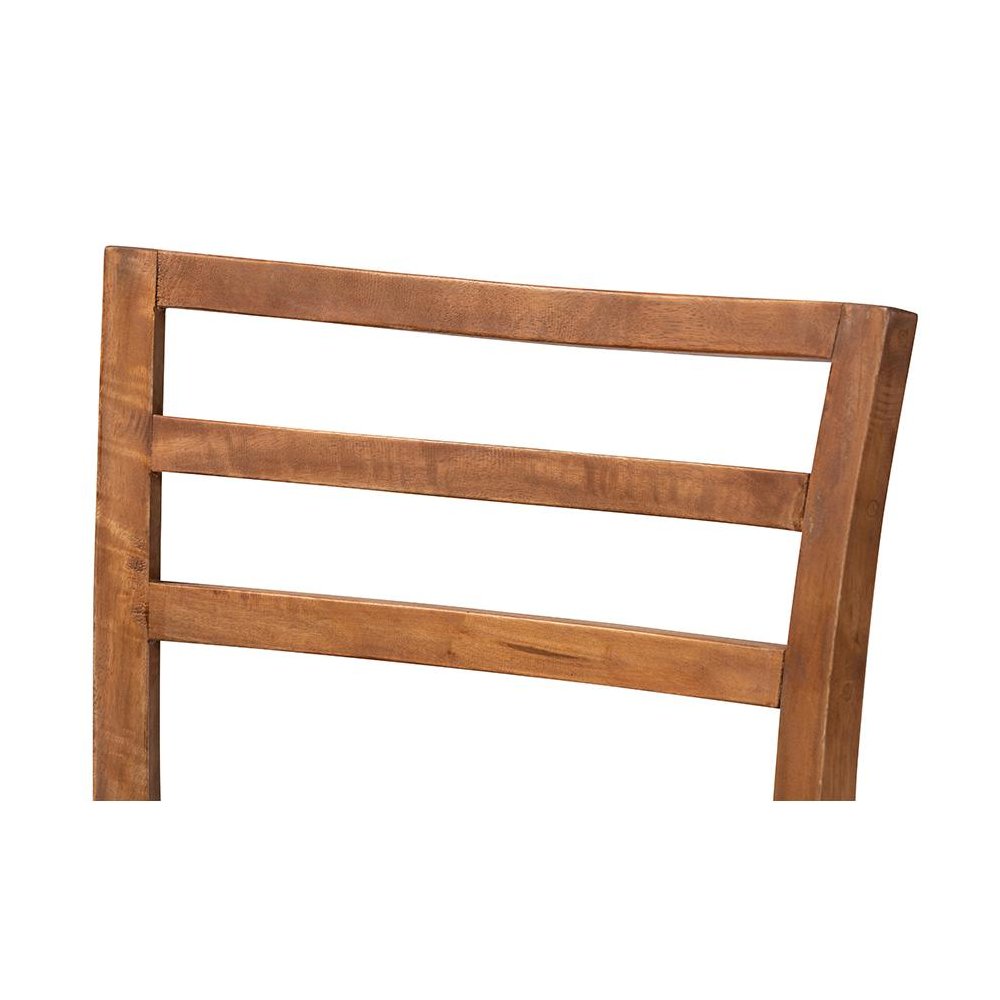 Walnut Brown Mahogany Wood and Natural Rattan 2-Piece Dining Chair Set. Picture 4