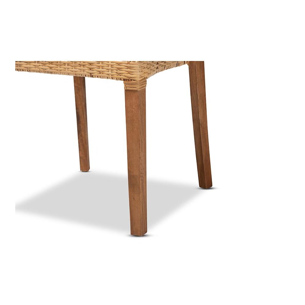Walnut Brown Mahogany Wood and Natural Rattan 2-Piece Dining Chair Set. Picture 5