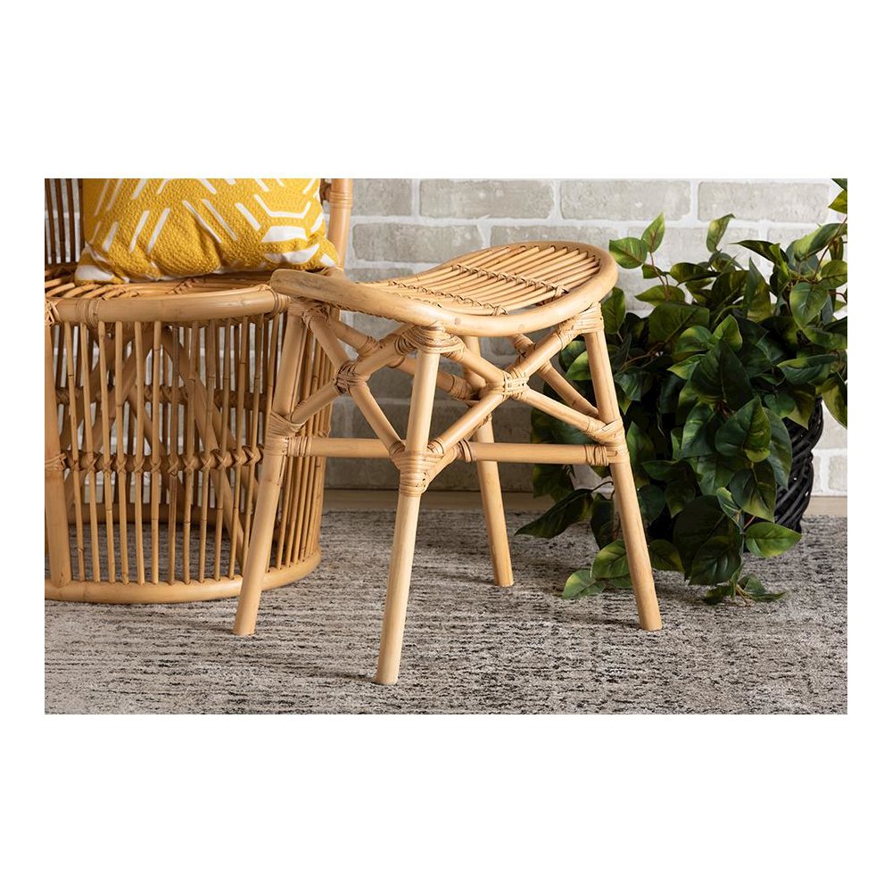 bali & pari Elgon Modern Bohemian Natural Brown Rattan Footstool. Picture 7