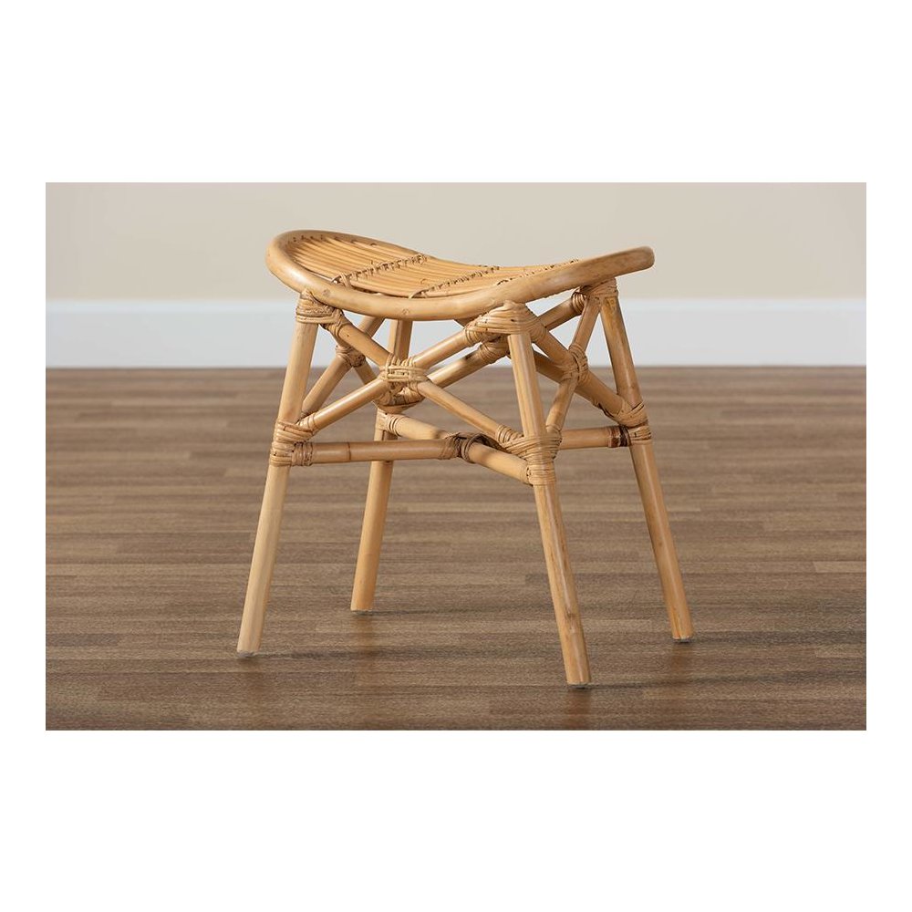 bali & pari Elgon Modern Bohemian Natural Brown Rattan Footstool. Picture 8