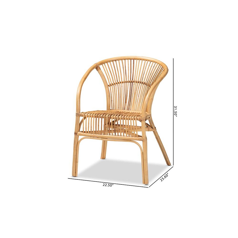 bali & pari Murai Modern Bohemian Natural Brown Rattan Dining Chair. Picture 10