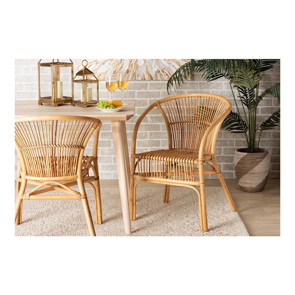 bali & pari Murai Modern Bohemian Natural Brown Rattan Dining Chair. Picture 8