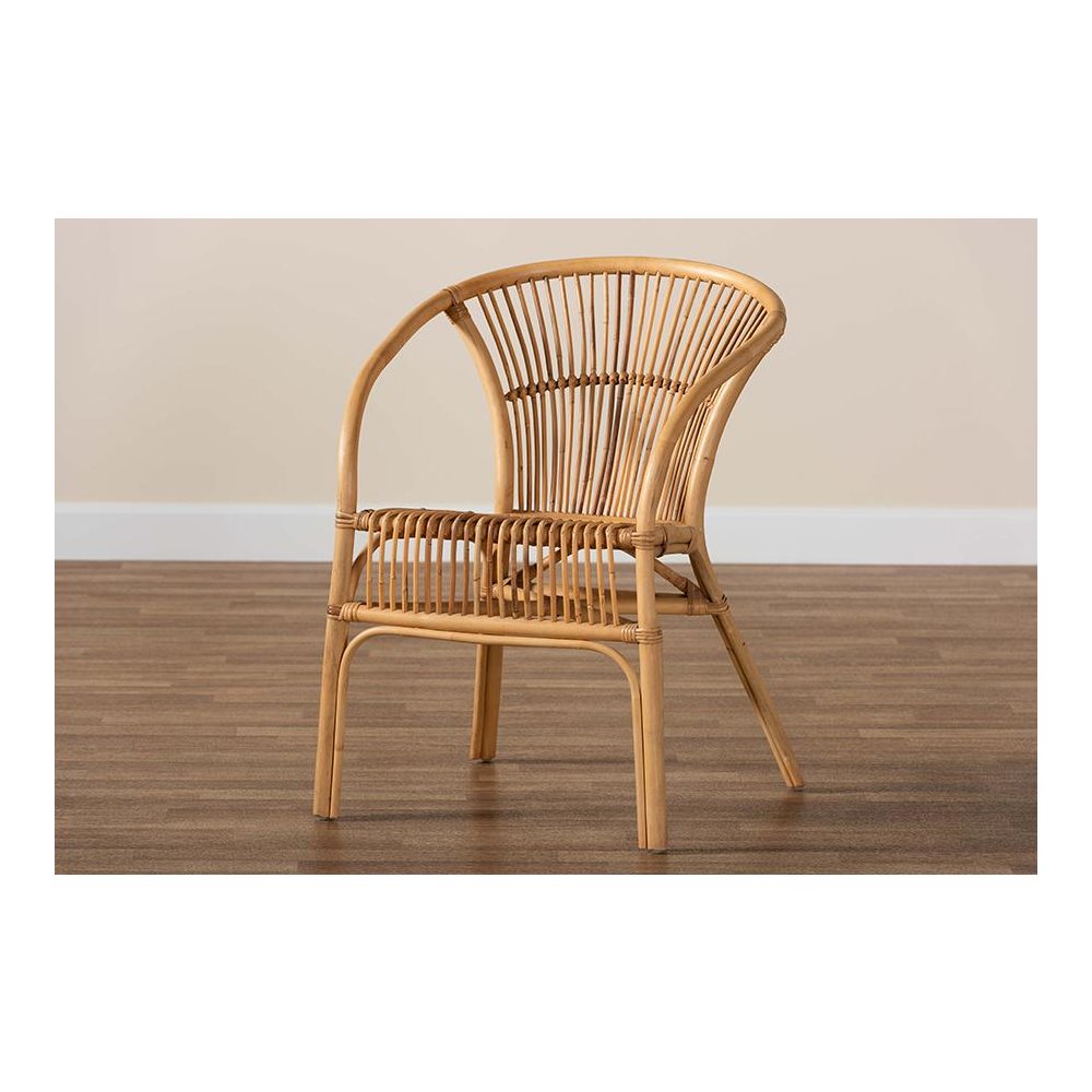 bali & pari Murai Modern Bohemian Natural Brown Rattan Dining Chair. Picture 9