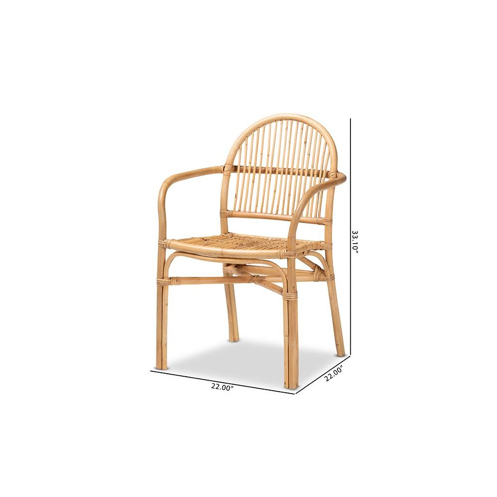 bali & pari Tugera Modern Bohemian Natural Brown Rattan Dining Chair. Picture 10