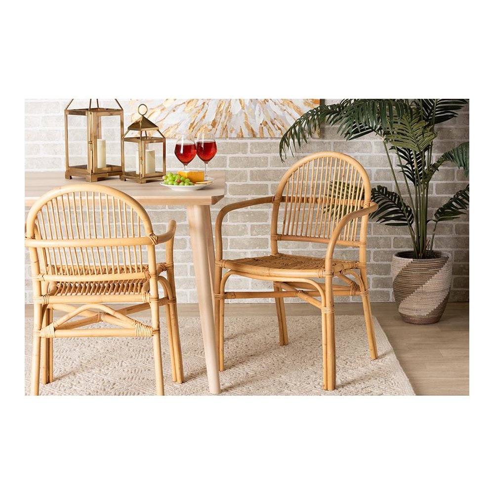 bali & pari Tugera Modern Bohemian Natural Brown Rattan Dining Chair. Picture 8